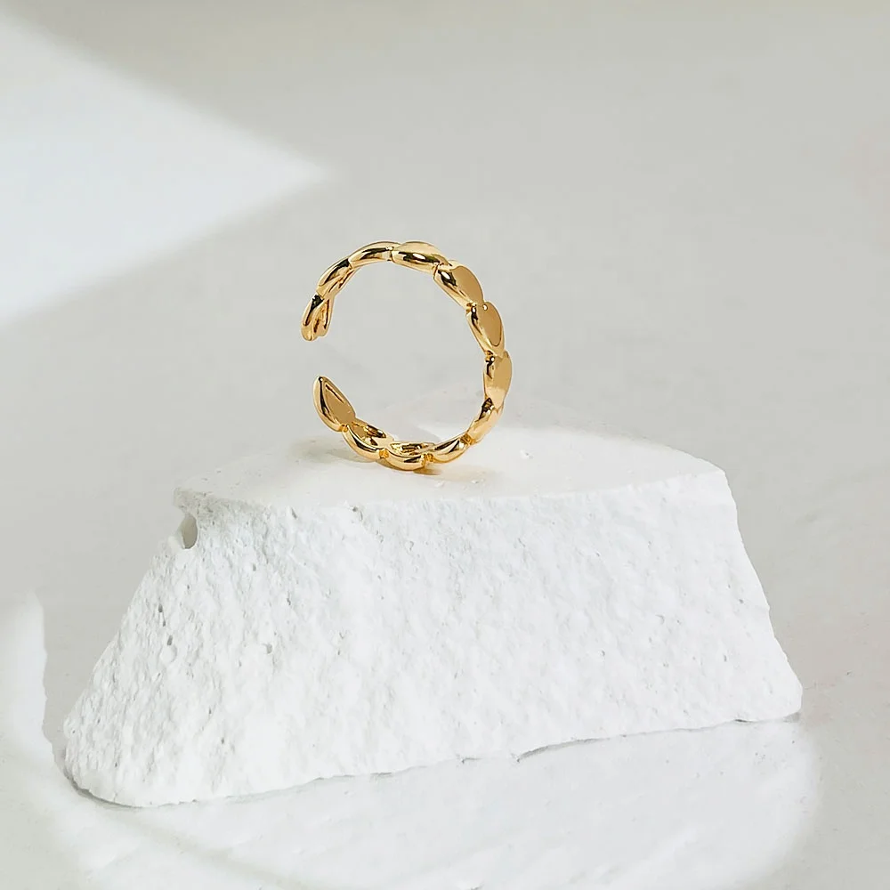

14k gold plated brass love open ring for women romantic minimalist adjustable heart chain rings R0243