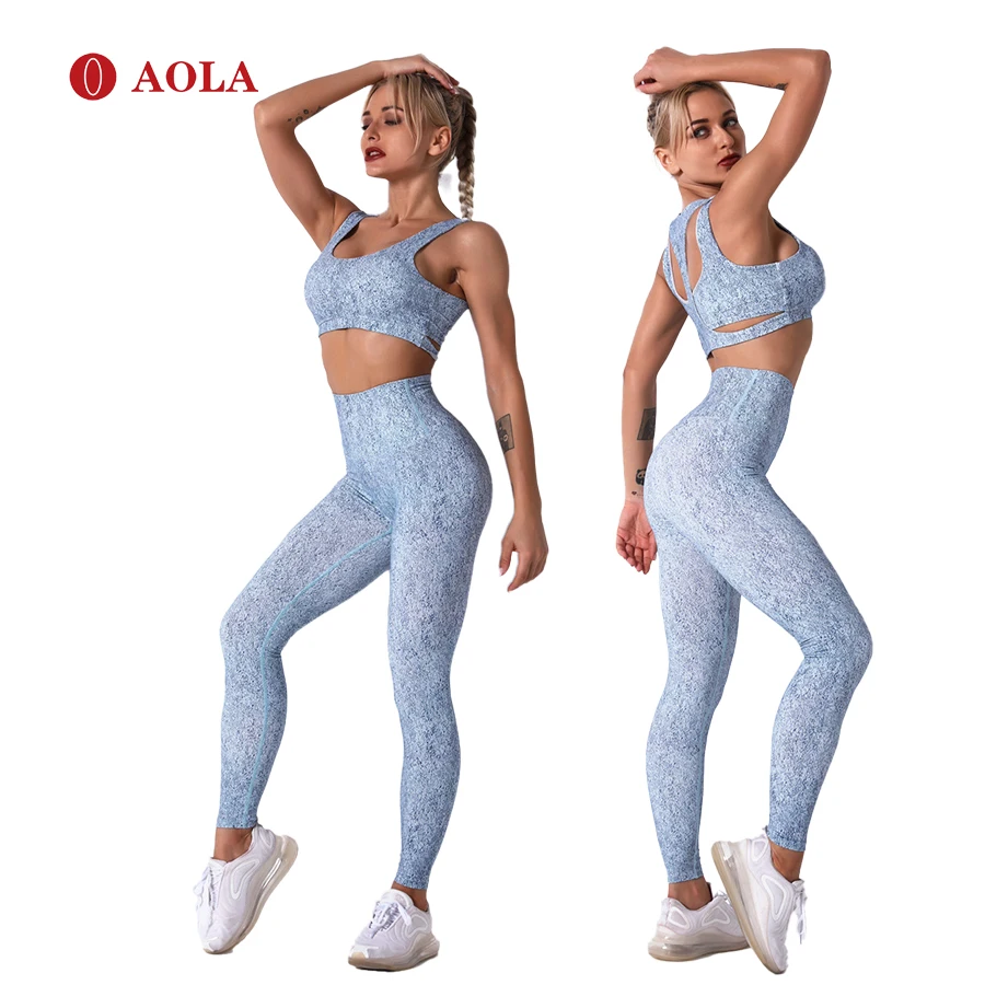 

AOLA Quality Yoga Seamless Fitness Leggings Waist Compression Active Custom And Tops Workout 2020 Activewear Sexy Sports Set, Picture shows