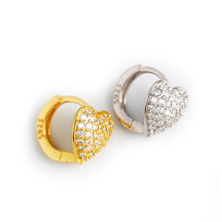 

Korean jewerly 18k gold plated zircon earring heart hoop earrings