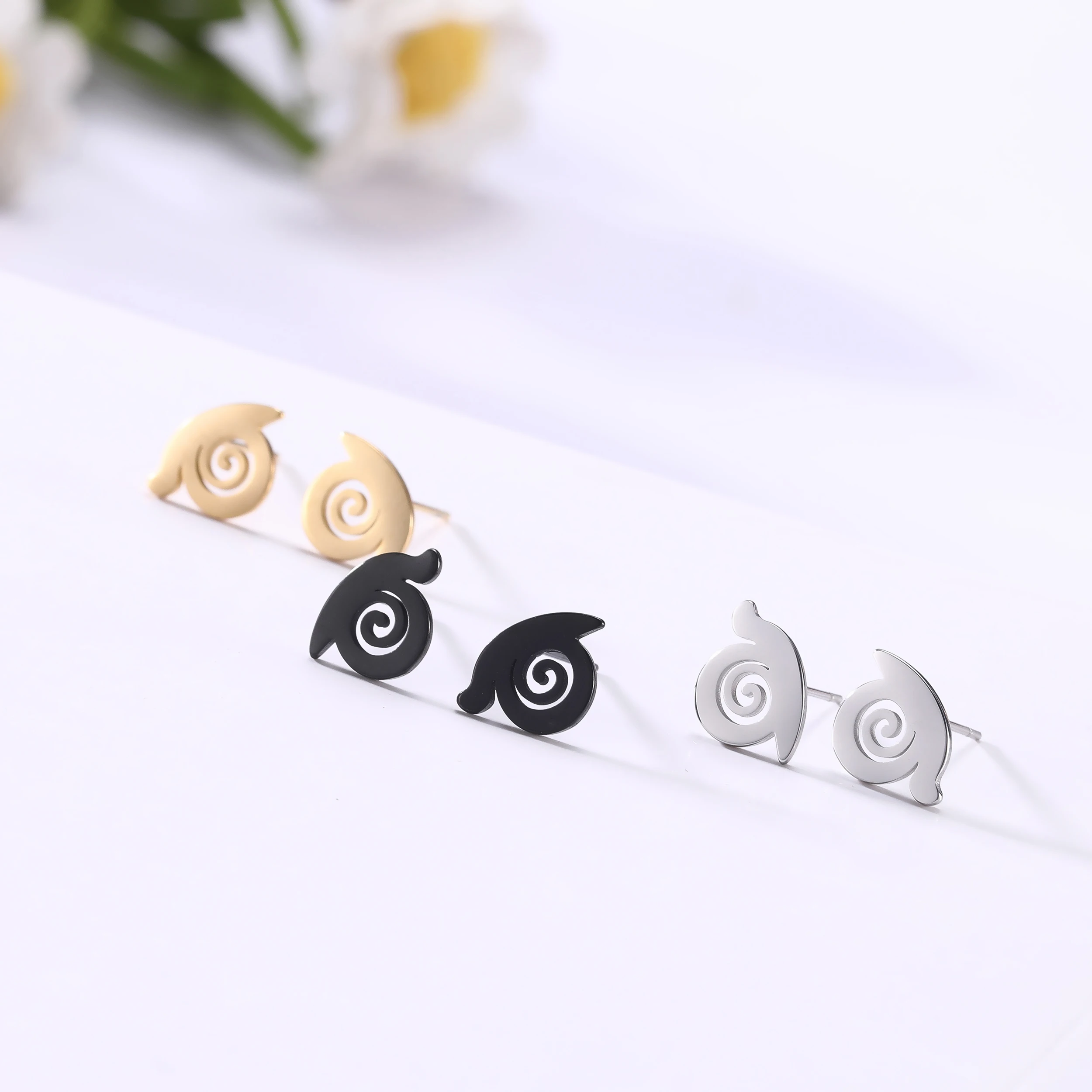 

Snail Stud Earring Stainless Steel Small Cute Women Earrings Animal Encircle Silver/Black/Gold New Year Gift Girls, Rose gold plated
