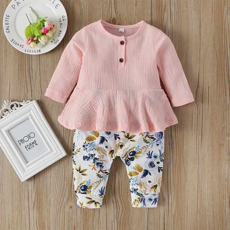 

Pink Shirt Floral Pants Two Piece Baby Girl Rompers