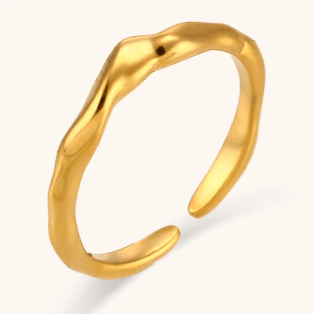 

Dingran 2024 bijoux acier inoxydable Minimalist Jewelry Adjustable Wave Shape Rings Stainless Steel Gold Plated Rings