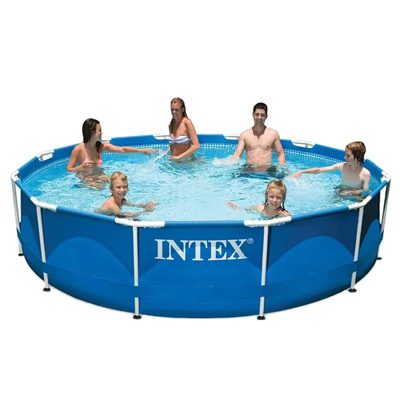 

Intex 28212 12' X 30" Metal Frame Swimming Pool Family Round Steel Above Ground Metal Frame Pool with Filter Pump, Blue