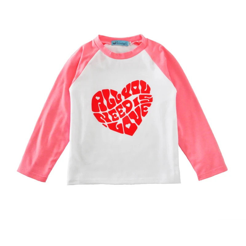 

Wholesale raglan sleeve heart print kids clothes cute infant baby girl valentine top t-shirt, As picture show
