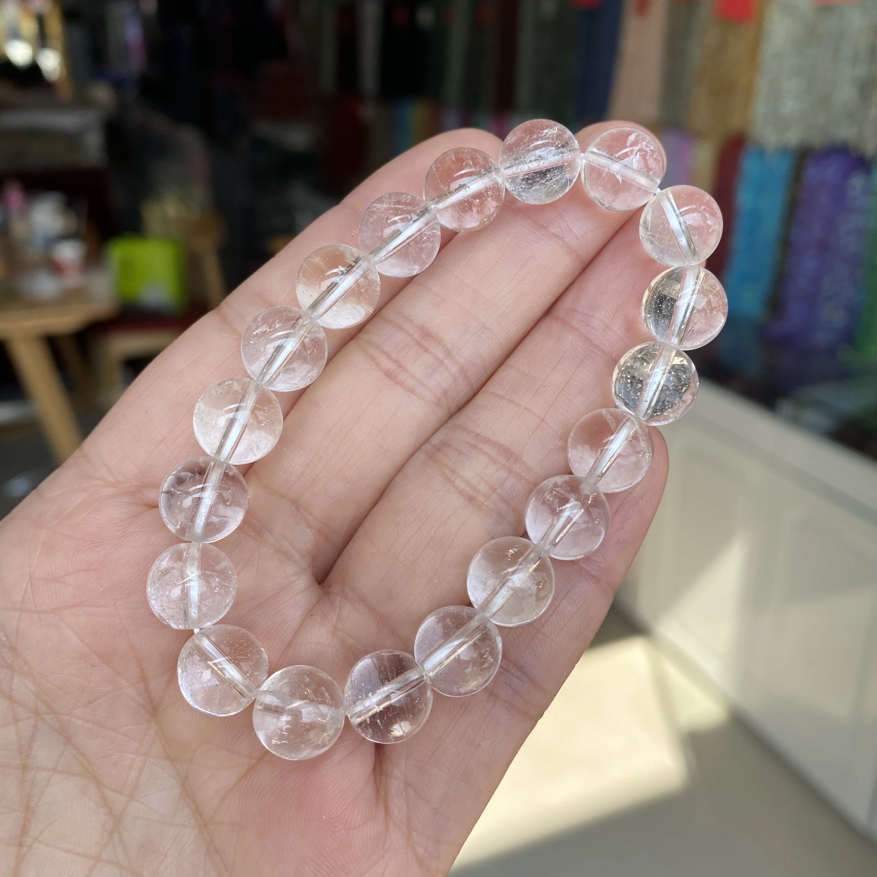 

Wholesale Semi-precious Spirit Purification Natural Stone Elastic Bracelet Round Clear Crystal Quartz Bracelet for Meditation