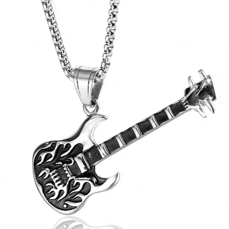 

Fire Guitar 316L Stainless Steel Pendant Necklace Jewelry, Gold