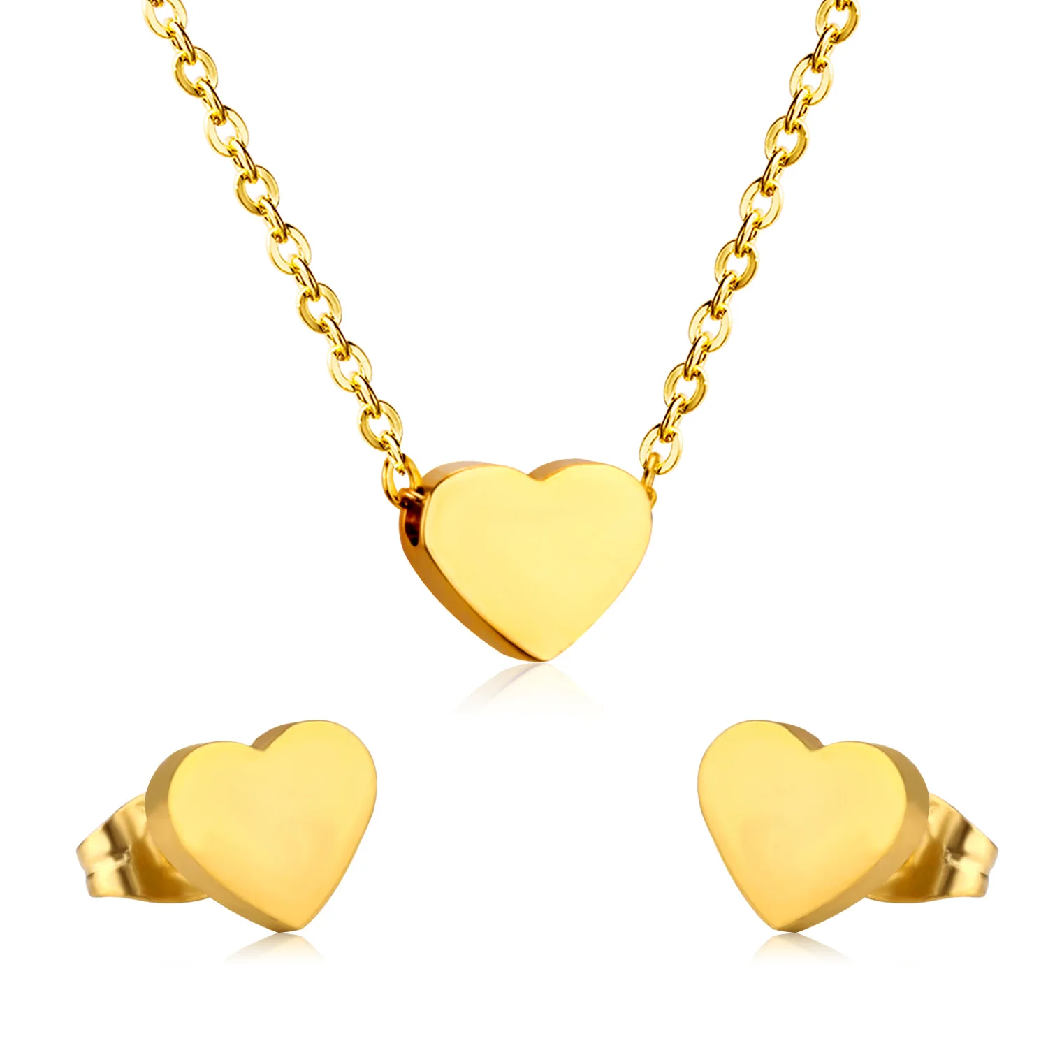 

Wholesale Heart Type Jewelry Stainless Steel Gold Silver Necklace and Earring Set for Woman, Gold/silver/mix available