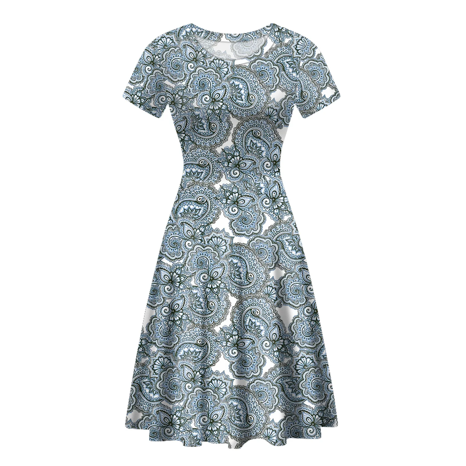 

Women Floral Printed Casual Dress Crew-Neck Short Sleeve Summer Beach Dresses 2021 New Arrivals Women Clothing