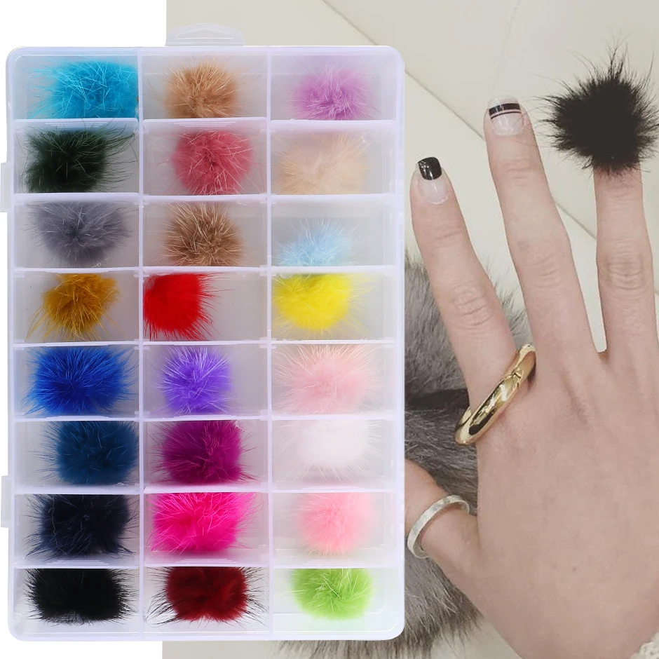 

24Pcs Nail Poms Fluffy Plush Ball Nails 3D Soft Pom Fur Balls Detachable Magnetic Acrylic Tips Jewelry Decorations Ornament Tool, Multi