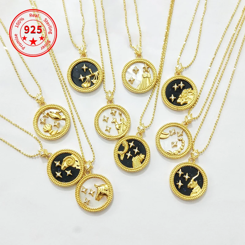 

18K Gold Plated Zodiac Pendant Necklace Lady Fashion Necklace Accessories Couple Constellations Jewelry Gift Wholesale