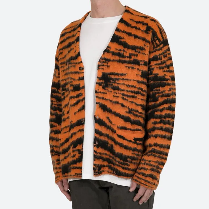 

Kingsun OEM ODM Custom LOGO fuzzy sweaters knitwear men leopard jacquard sweater custom knit wool mohair cardigan men sweater