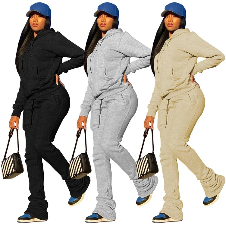 

Womens Sweatsuit Set Fleece Thick Hoodie Drawstring Stacked Sport Pants Two Piece Set Women Casual Wear Jogger Set, As picture