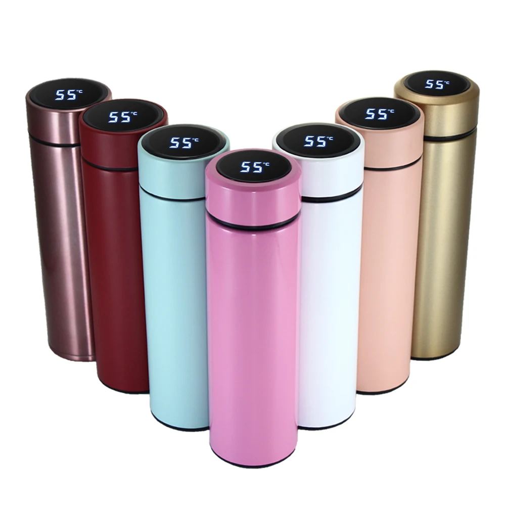 

500ml Custom Logo Sport Luxury Smart Vacuum Insulated Flask Stainless Steel Thermo Led Temperature Remind Display Water Bottle, Customized color