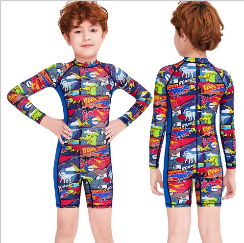 

Kids Boys High Elasticity Long Sleeve Rash Guard With Zipper Swimsuit UPF 50+ Sun Protection Beach Wetsuit, Blue/red