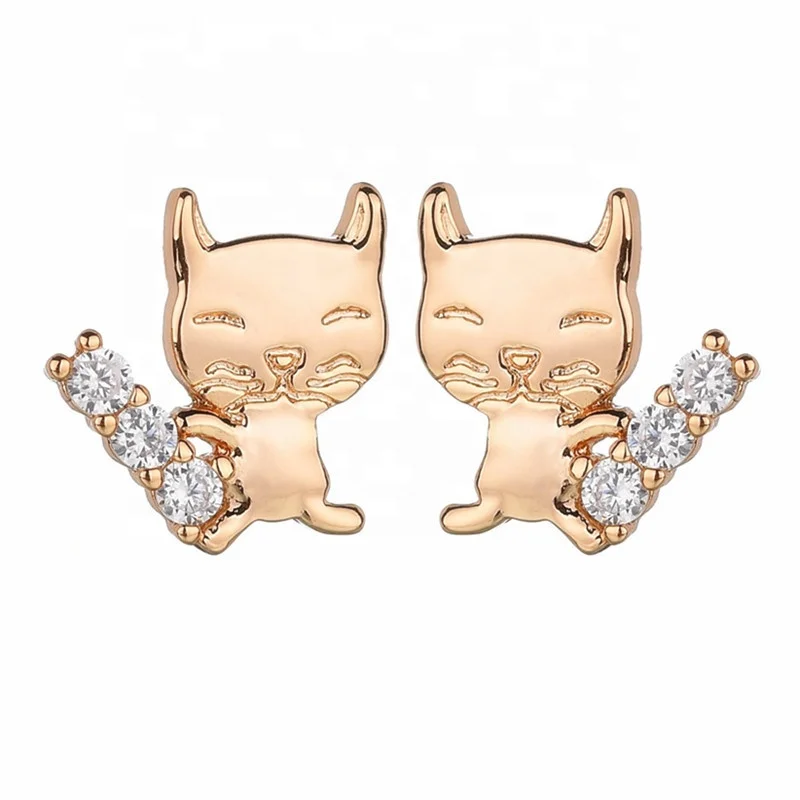 

Hot Sale Items Jewellery Plated 24K Champagne Gold Jewelry Women Lovely Cat Earring Stud, White, gold