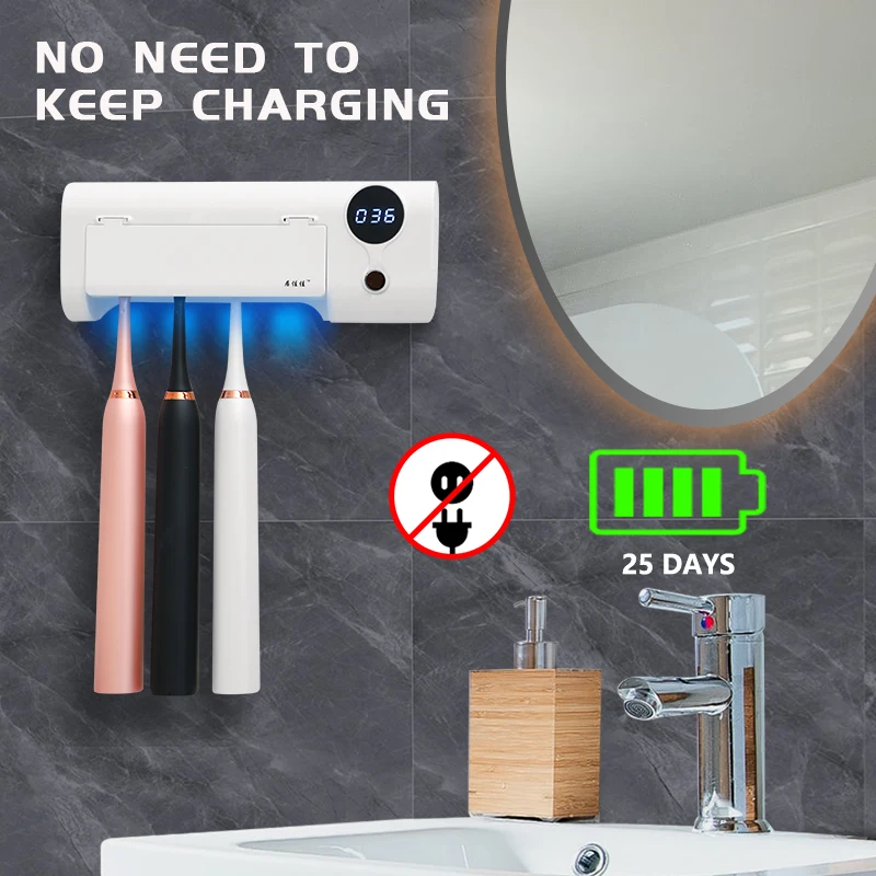 
2020 home intelligent LED wall mounted toothbrush holder for electric toothbrushes sterilize uv light USB toothbrush sterilizer 