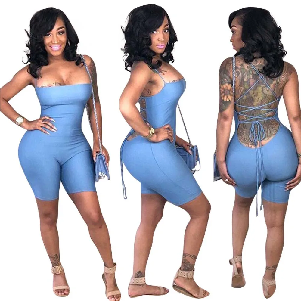 New solid color strapless tight off shoulder night club shorts jumpsuit rompers women 2019