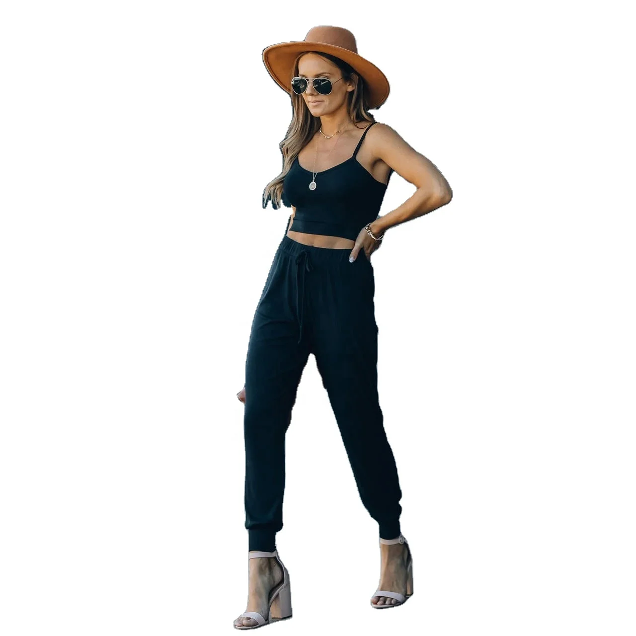 

2021 New Sexy Summer Women Casual Tracksuits Solid Color Halter Top Vest Pants Suits 2pc Set Fitness Running Sports Outfit