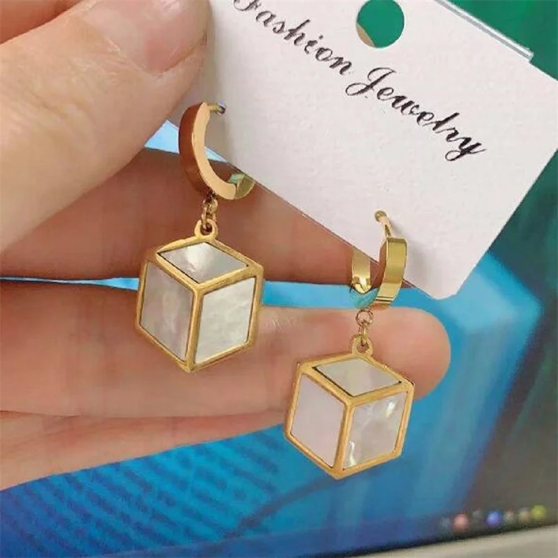 

Wesparking Stainless Steel Geometric Hexagon Mother Of Pearl Huggie earrings Set Fashion Jewelry Gold Plated Hoop Earring