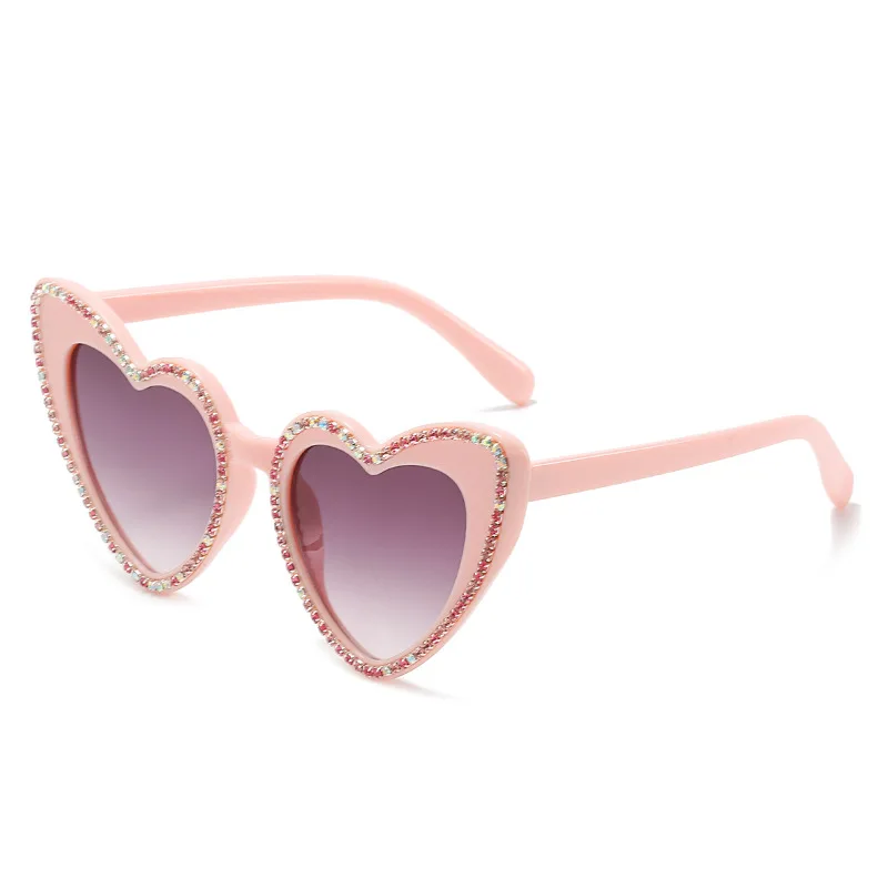

2022 Jingling eyewear Fashion peach heart rhinestones shades street beat bling diamond sun glasses crystal women sunglasses, Mix color or custom colors