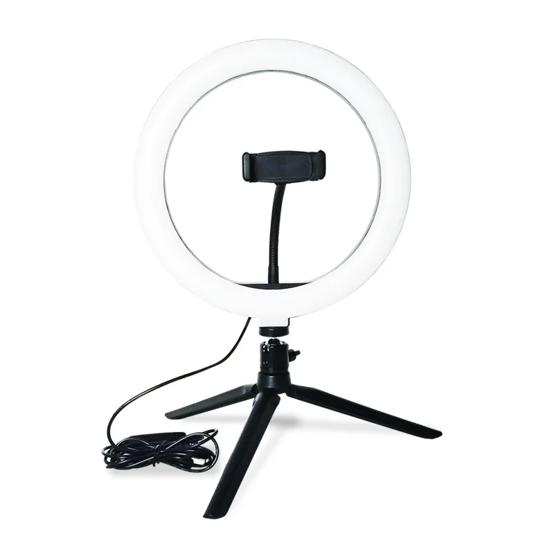 

Best Quality Desktop 10 Inch 26CM Beauty Led Ring Light with Tripod Stand wtih Mobile Phone Holder Clip Remote Control, Black tripod