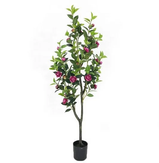 

Wholesale home decorative artificial camellia flower indoor potted red rose bud flower tree