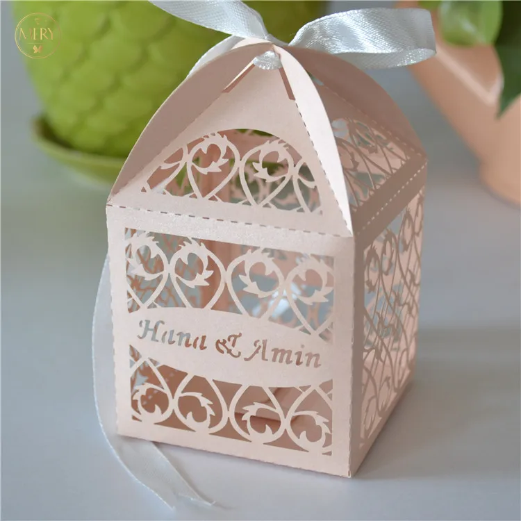 Perso<em></em>nalized filigree style laser cut custom graduation wedding candy box