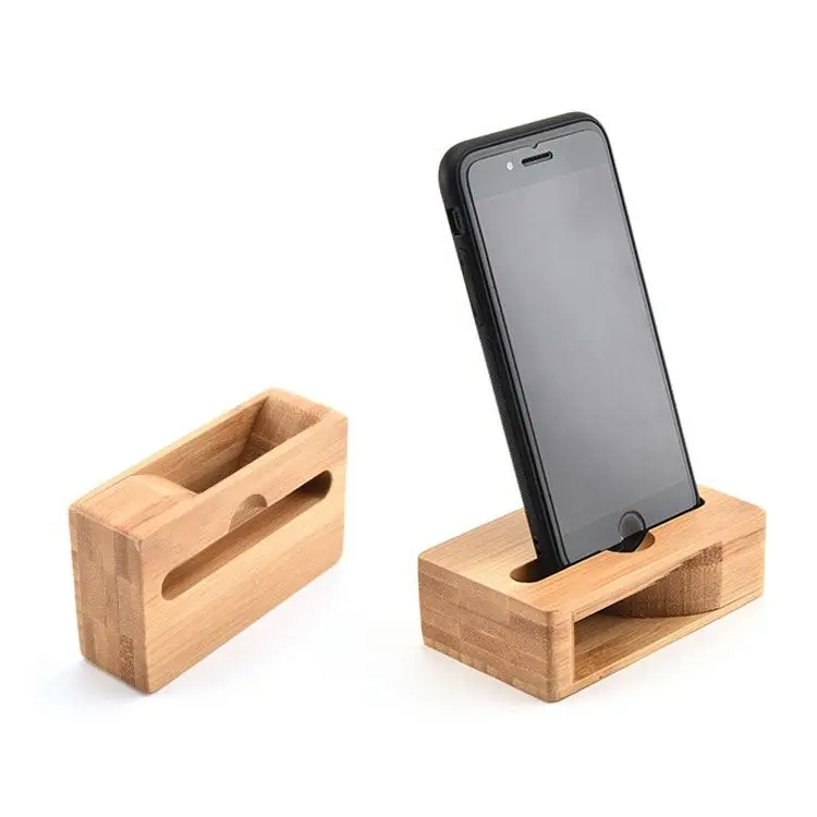 

Wholesale customized lazy phone holder wooden crate bullhorn phone base customized LOGO, Natural wood color