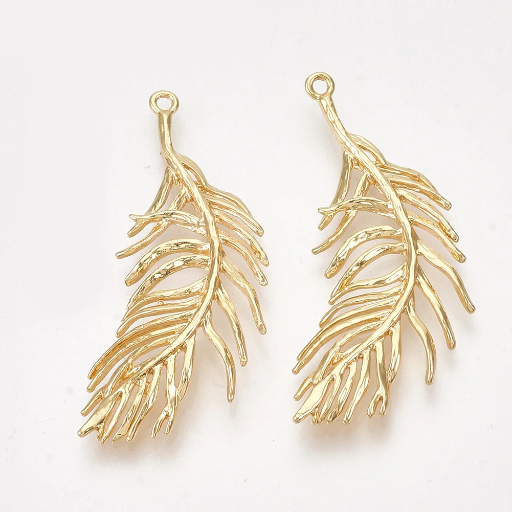 

PandaHall Real 18K Gold Plated Brass Feather Jewelry Pendant, Golden color