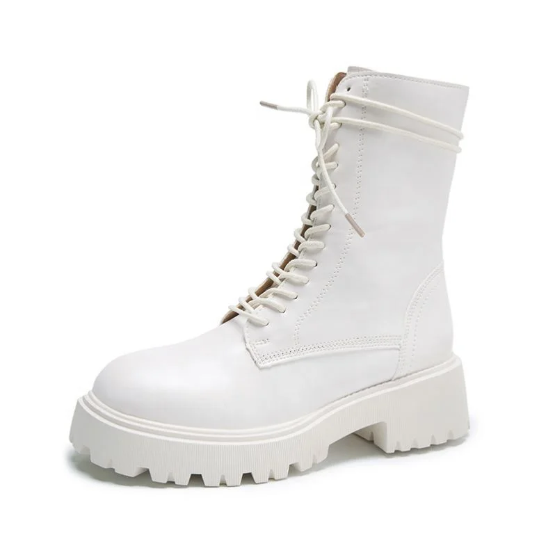 

White Shoes Winter Thick-Soled Heighten Locomotive Short Boots Middle Tube Boots Fashion Quality Boots For Women