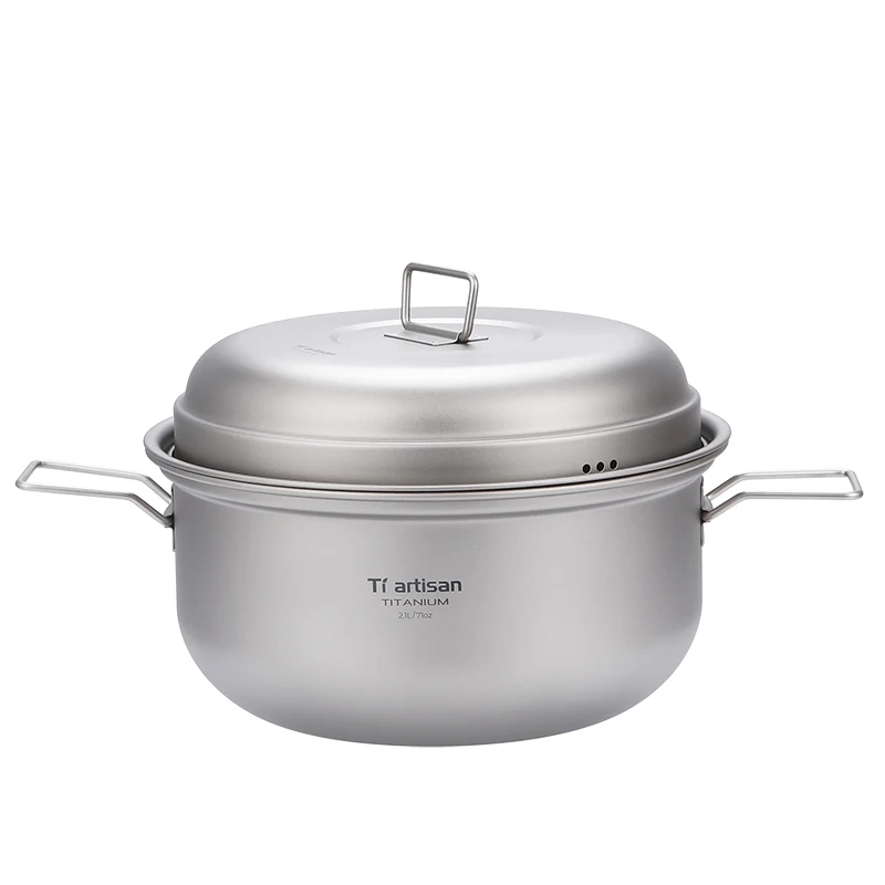 Titanium Steamer Soup Pot Multi Function Outdoor Camping Wok Tea  with Lid Cookware Set Titanium Cooking Pot Set