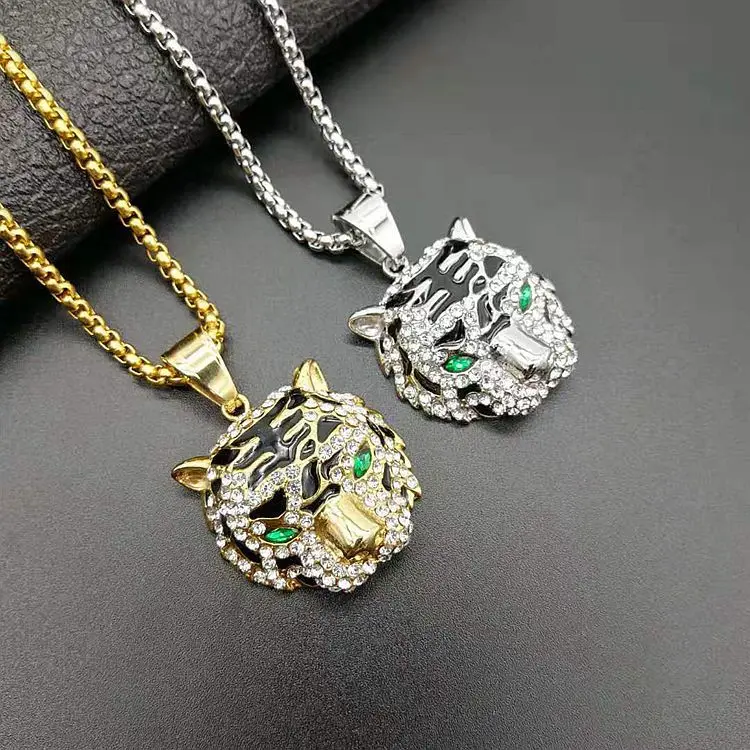 

Top quality cheap jewelry wholesale mens gold animal hiphop diamond tiger head pendant necklace