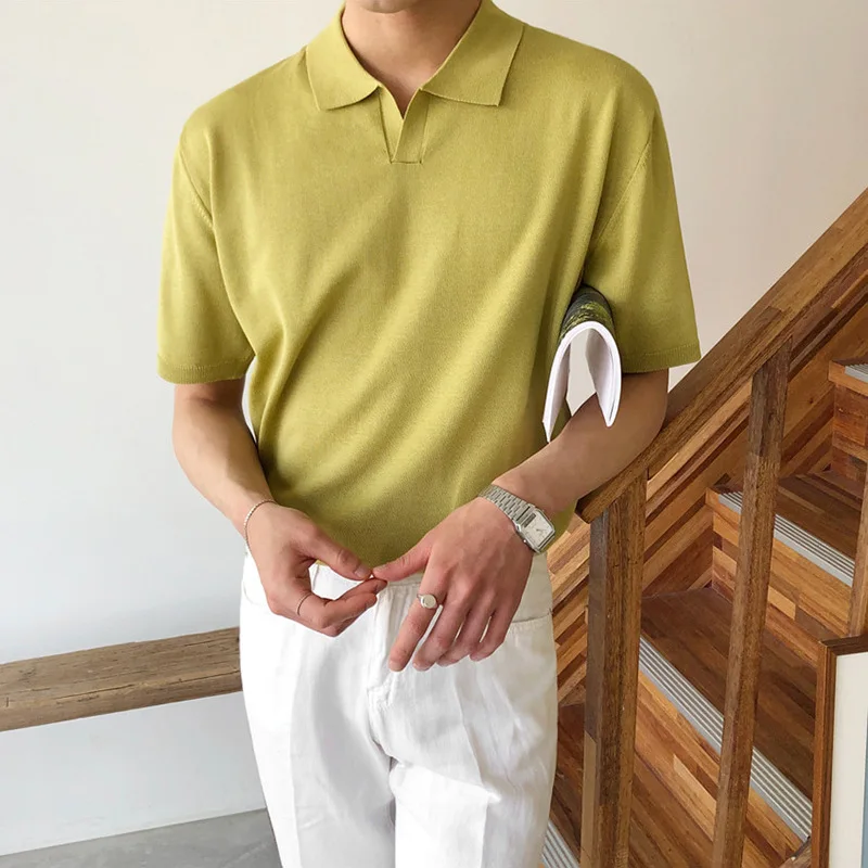 Solid Knit Polo Shirt Short Sleeves