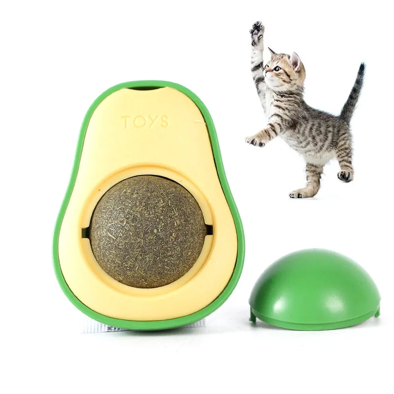 

New Arrival Pet Toy Avocado Spin Catnip Ball Molar Self-hey Cat Toy Ball, Transparent