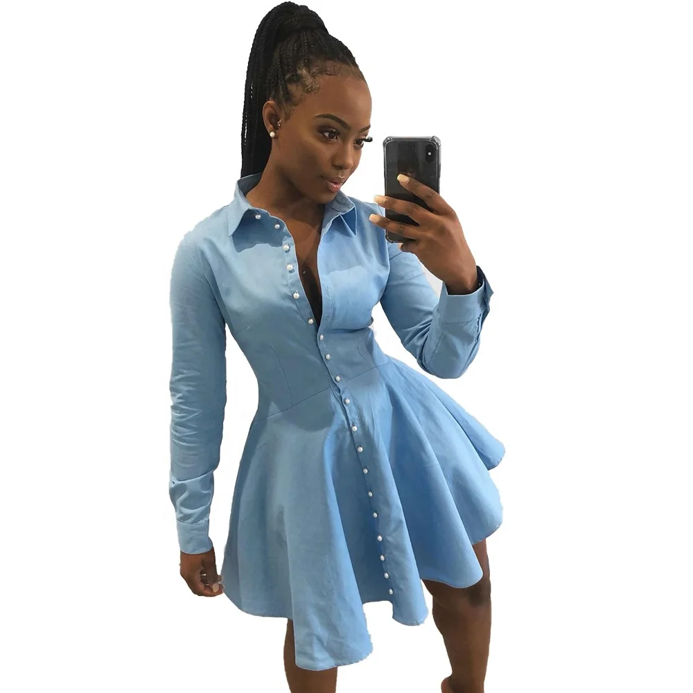 

B61969A Cross-border European and American sexy women single breasted solid color irregular A-line long-sleeved dress