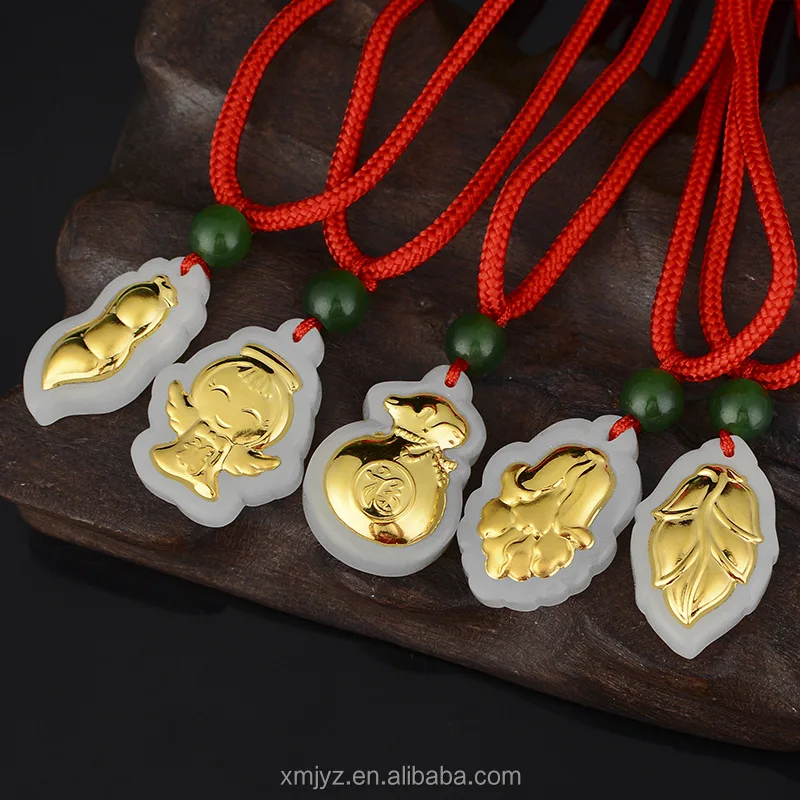 

Certified Gold Inlaid Jade Hetian Jade Pure Gold Small String Bean Angel Lucky Bag Cabbage Leaf Event Will Sell Gifts
