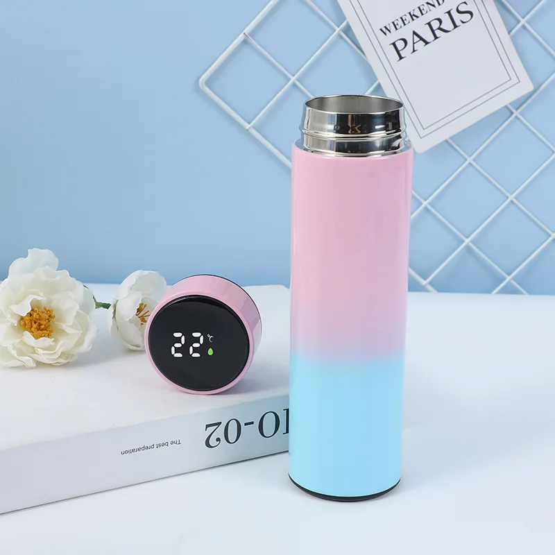 

500ml LED Temperature Display Smart water bottle Smart Intelligent thermos Digital Vacuum Flask Tumblers cups, Gradient pink, gradient green, gradient purple, gradient blue