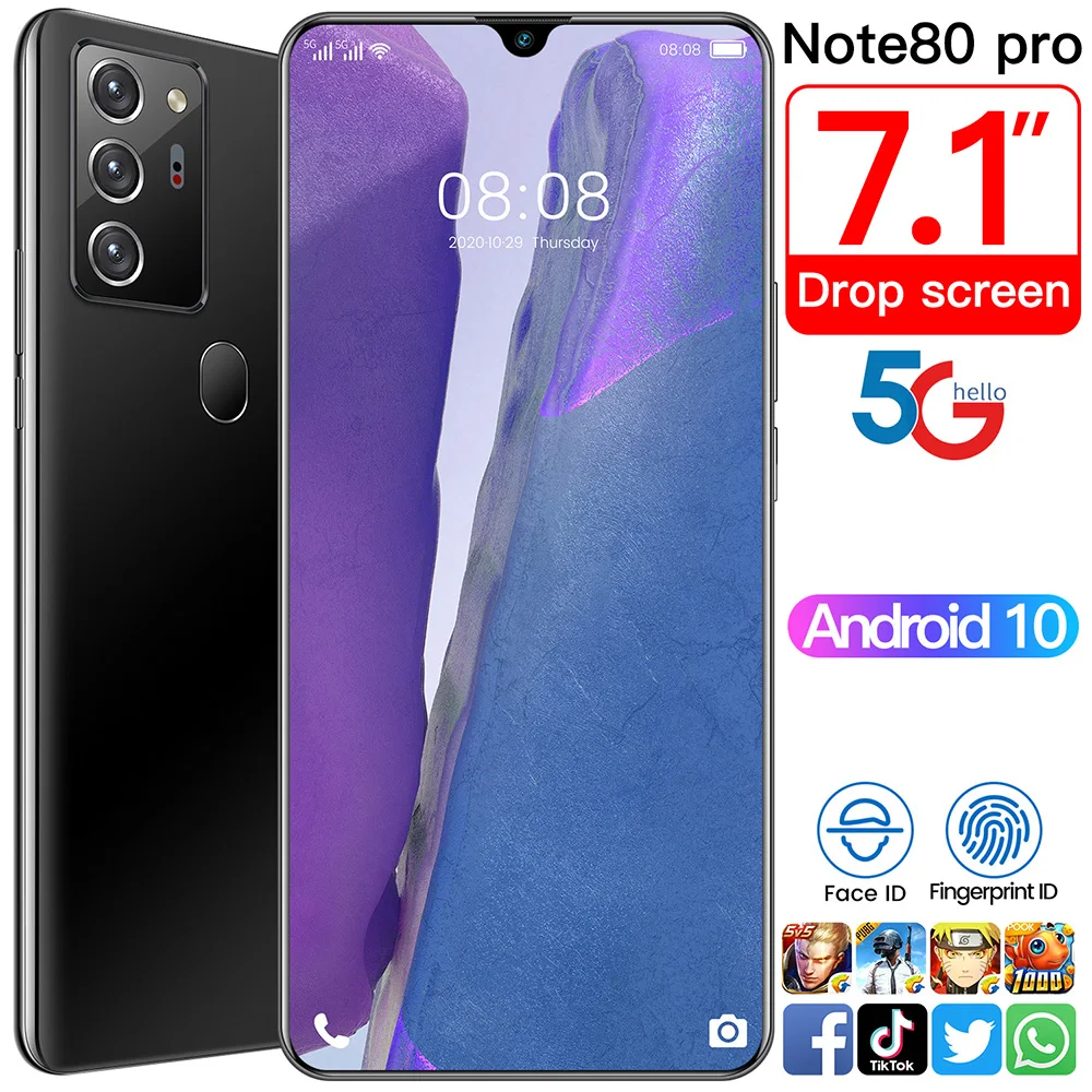 

Note80 Pro smartphone new dual card dual standby 5g Android 10.0 cheap mobile phone HD water drop screen full mobile phone NEW