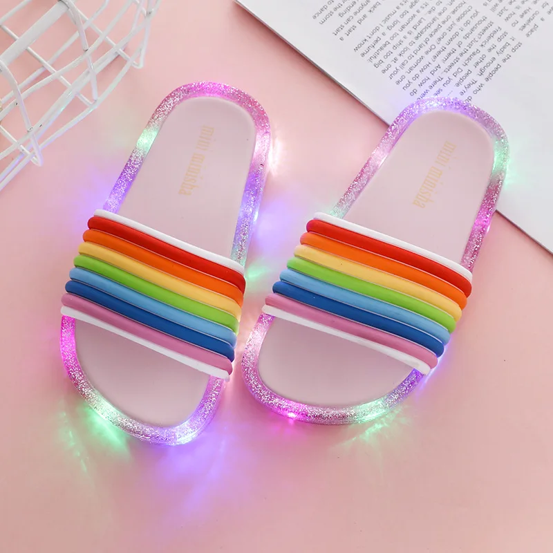 

Children's summer room thick PVC non-slip boy led slippers hot sale girl shiny rainbow slippers