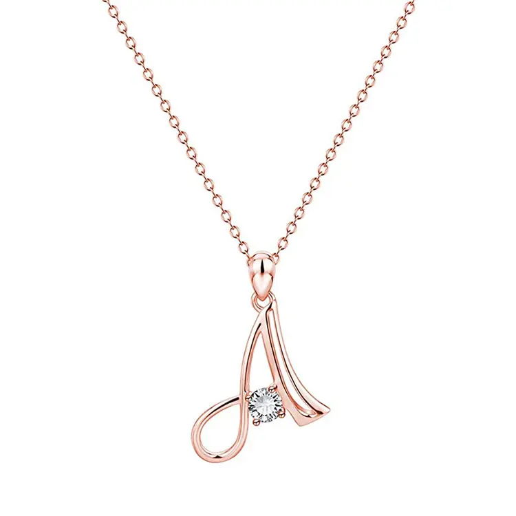 

SC Amazon Hot Selling Alphabet Letter Pendant Necklace Fashion Luxury Rose Gold Plated 4-Prong Diamond Initial Necklace Women