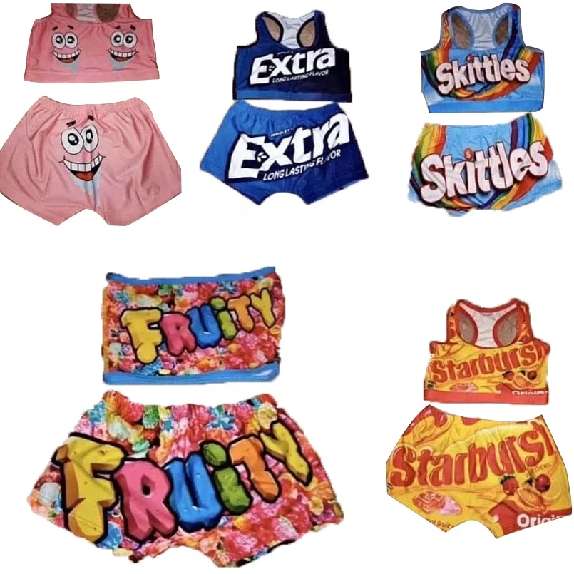 

2021 hot selling printed customized candy shorts 2 piece women snack shorts sets, Picture