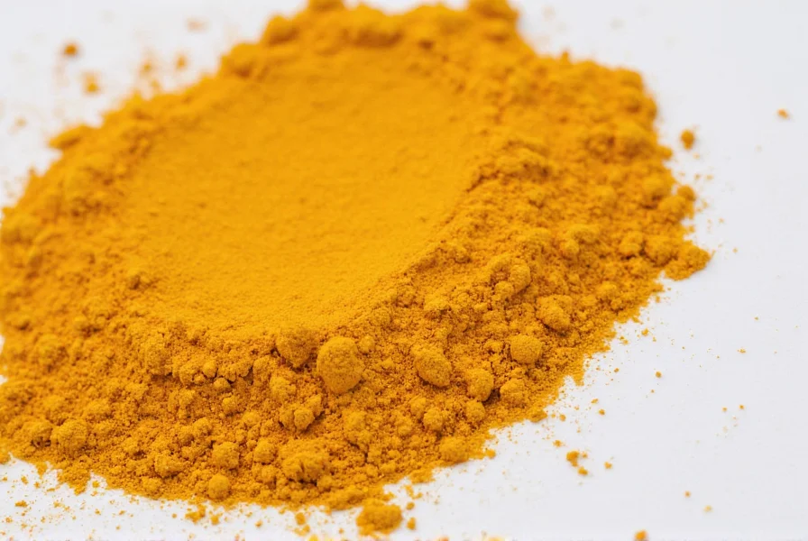 Close-up of turmeric powder staining white ceramic surface demonstrating how curcumin binds to surfaces