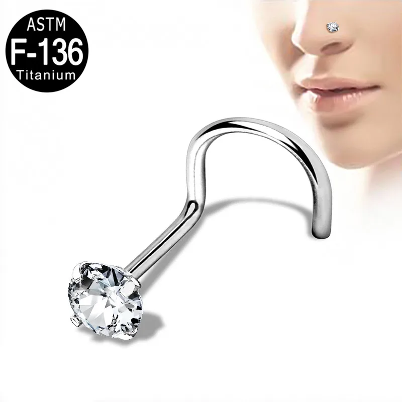 

GZN ASTM F136 Titanium Nose Rings CZ Round Tops Nose Screw Rings Piercing Jewelry Factory