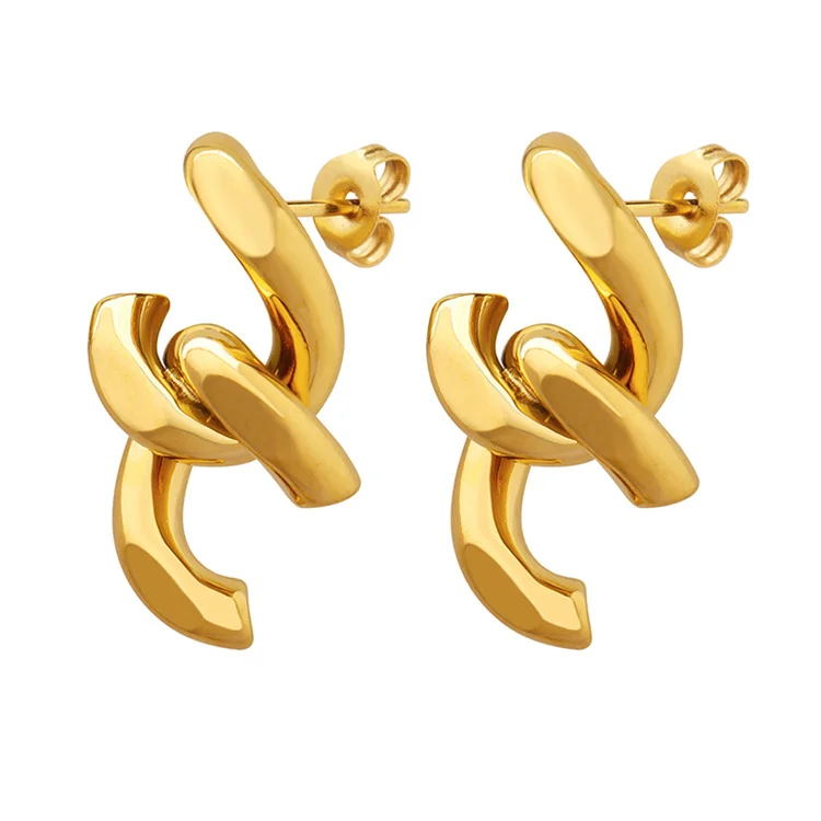 

China Custom Made New Arrival Fashion Charm Stainless Steel Gold Plated Chain Stitching Stud Earrings