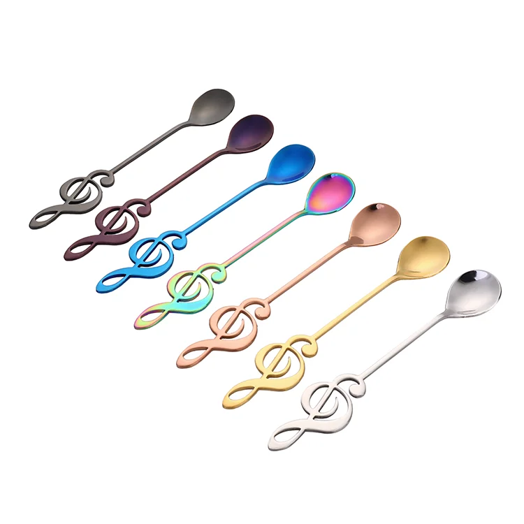 

Creative Colorful Tea Spoon Stainless Steel Music Shaped Coffee Spoon, Silver/gold/rose gold/black/rainbow/blue/purple