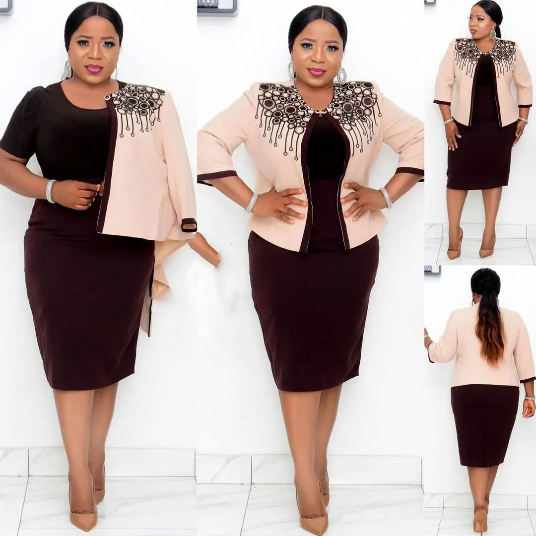

2022 new arrival plus size mother dress suit embroidery printing stitching jacket two-piece suit ladies office wear formal dress