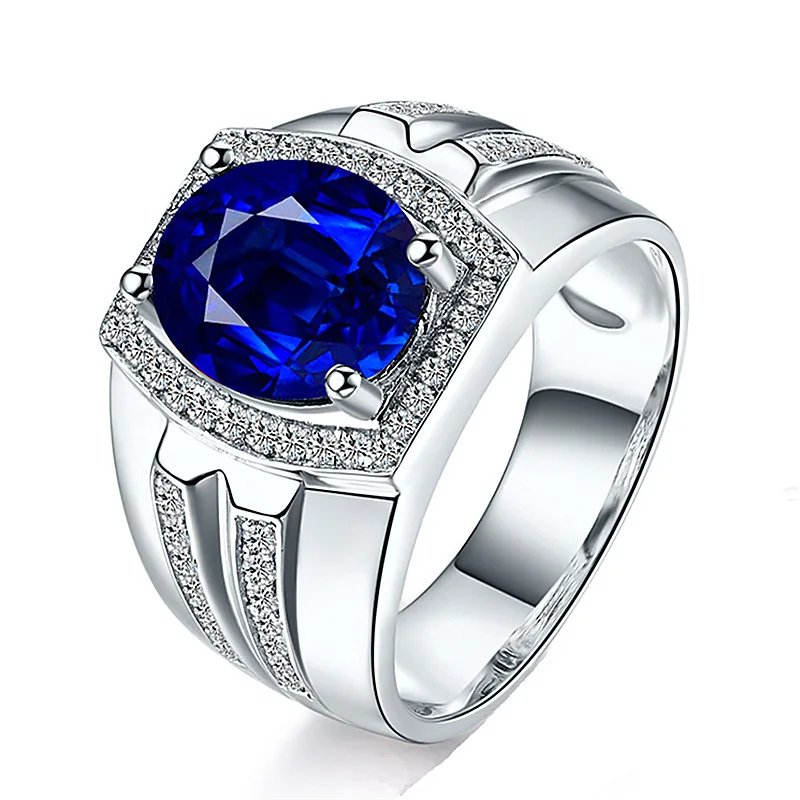 

High Quality Fashion 18k Gold Plated Sapphire Diamond Wedding Men's Ring