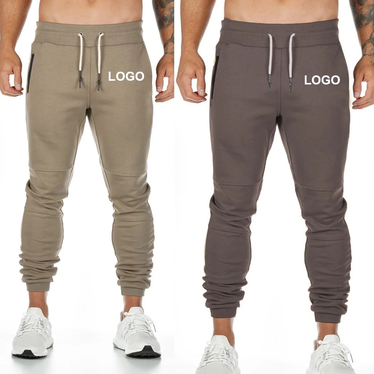 

Fitted Gym Sweat-wicking Men Joggers Pants Zipper Pockets Casual Sports Running Training Men's Trouser Cotton Jogging Sweatpants