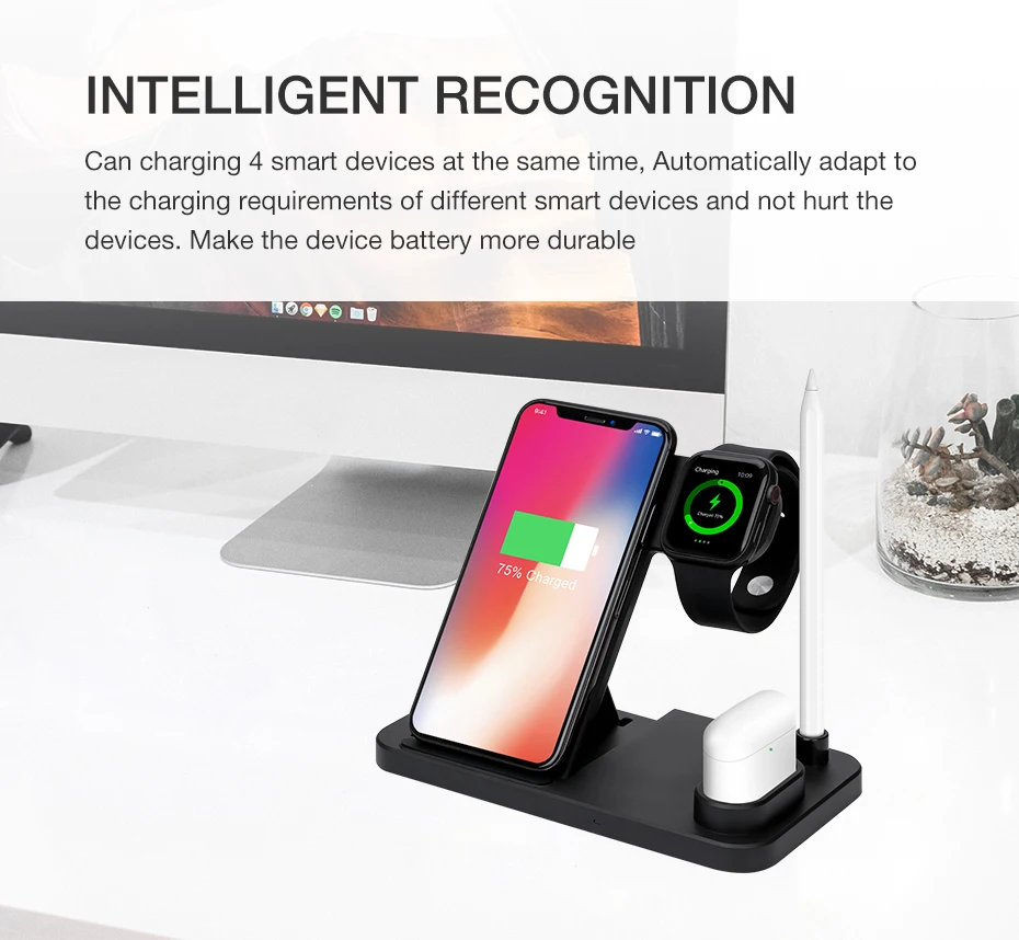 10W Folded 3in1 Wireless Charger for Phones/iWatch/Airpods/Apple Pen