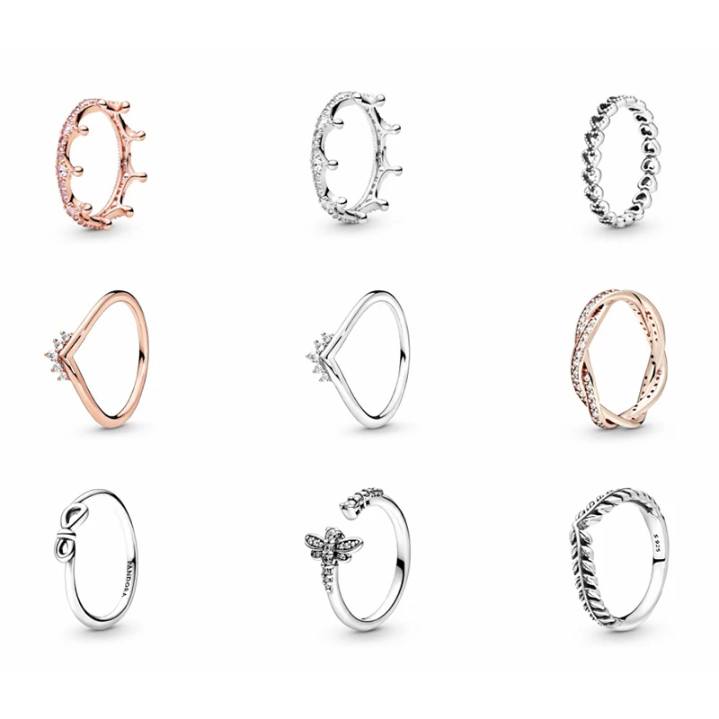 

New Design Fashion Gold Rings For Women Sterling Silver For Charm Pandora 925 Ring Jewelry Rose Gold Diamond Butterfly Ring, Silver,rose gold